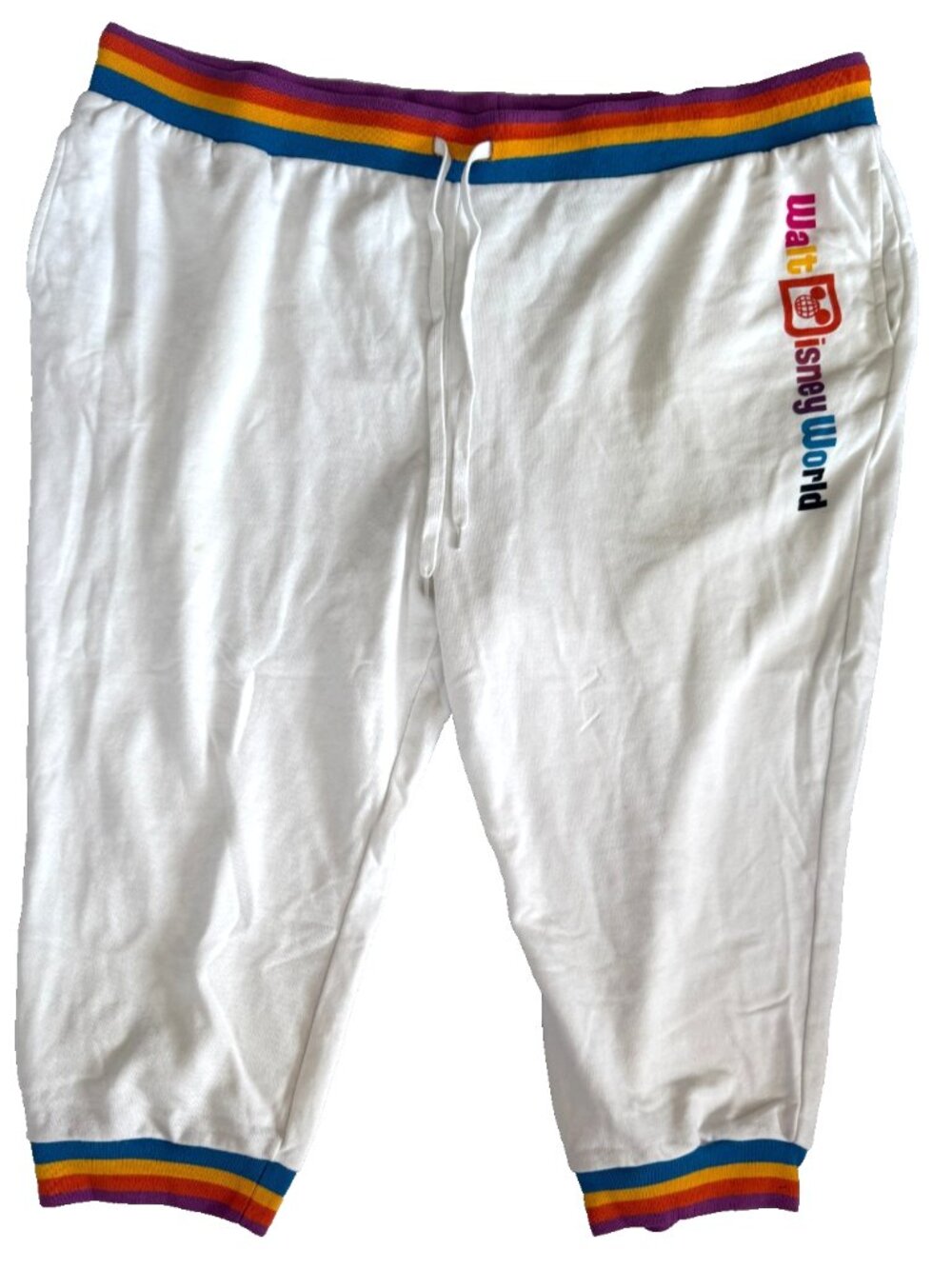 DISNEY PARKS CAPRI JOGGERS PANTS SIZE 3X PLUS WHITE RAINBOW ELASTIC WALT DISNEY